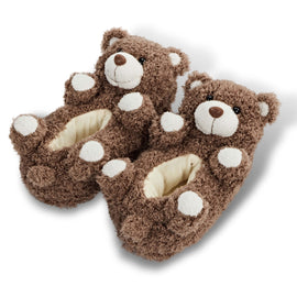 Pair of brown teddy bear slippers for kids