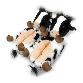 Pair of women's plush slippers with cow design 