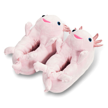 Pair of pink axolotl plush women's slippers