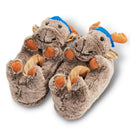Pair of plush brown slippers with moose design 