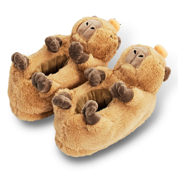 Pair of brown capybara slippers for boys and girls