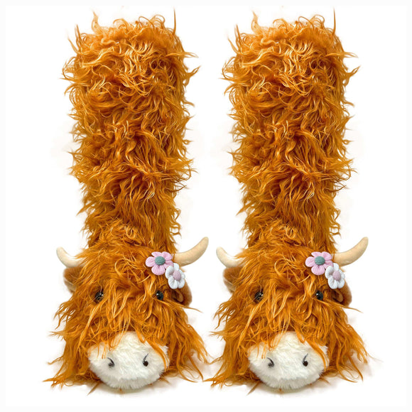 Highland Cattle Plush Slipper Socks for Womens