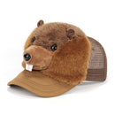 plush beaver design mesh back trucker cap hat