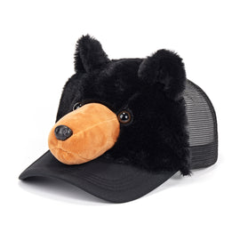 Black bear-shaped on a black cap with a white background