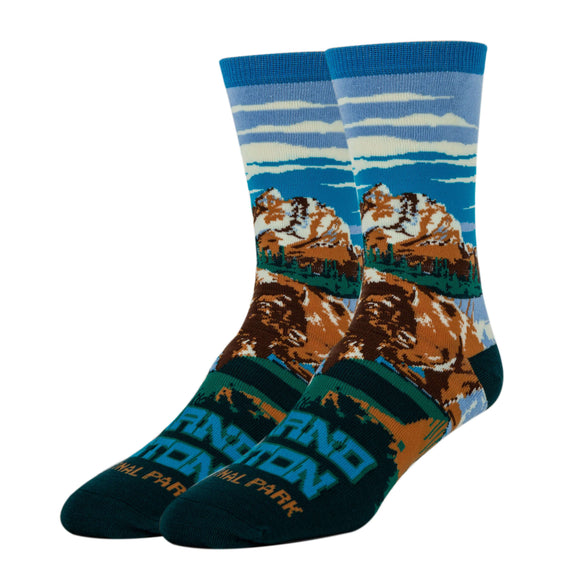 Grand Teton Bison Socks | Funny Crew Socks for Men