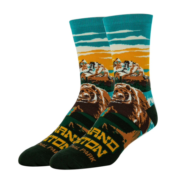 Grand Teton Grizzly Socks | Funny Crew Socks for Men