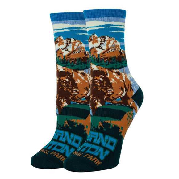 Grand Teton Bison Socks | Funny Crew Socks for Women
