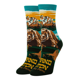 Grand Teton Grizzly Socks | Funny Crew Socks for Women