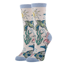 Turtle Breeze Socks | Funny Crew Socks for Women