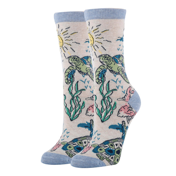 Turtle Breeze Socks | Funny Crew Socks for Women