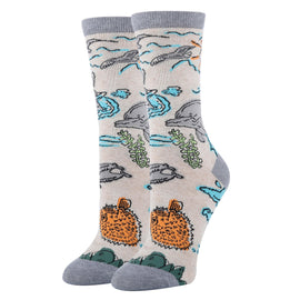 Dolphin Views Socks | Funny Crew Socks for Women