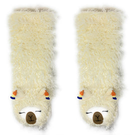 Llama Llama White Plush Slipper Socks for Women