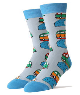 Surfing Van Socks | Novelty Crew Socks For Men