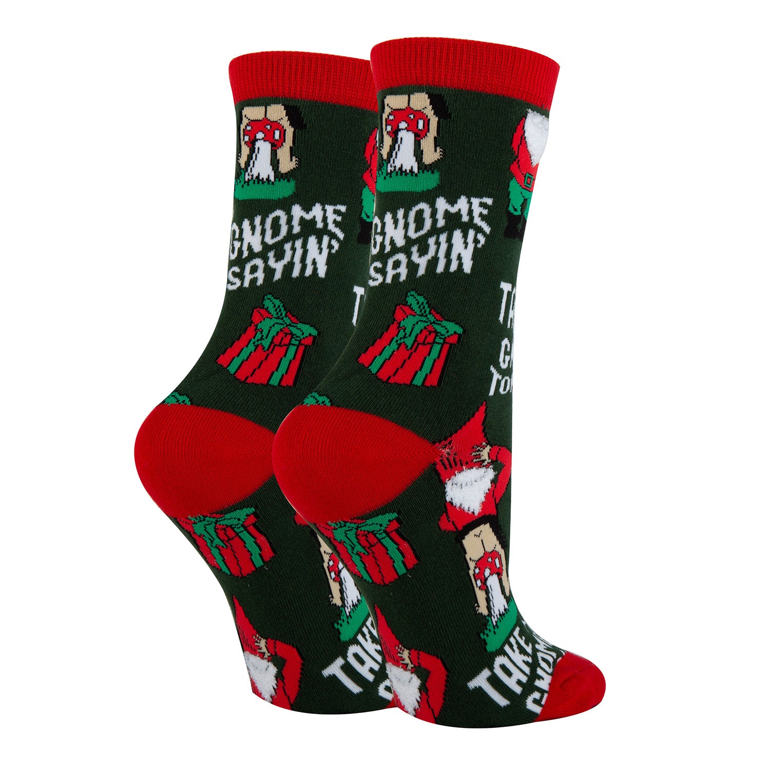 Gnome Sayin Socks | Novelty Christmas Crew Socks For Women | Oooh